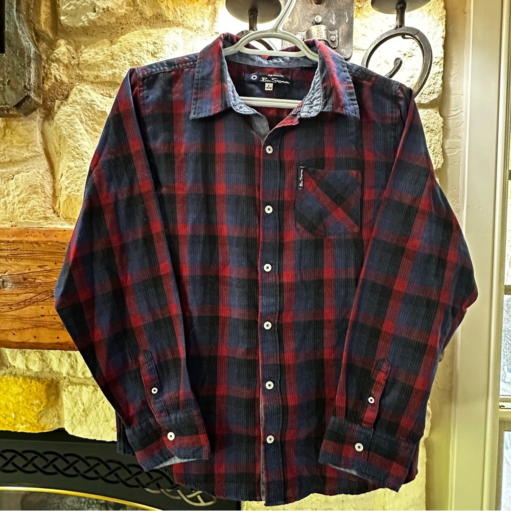 Red, Blue & Black Plaid Long-sleeve Button-Up Shirt By Ben Sherman Sz. L (14-16)
